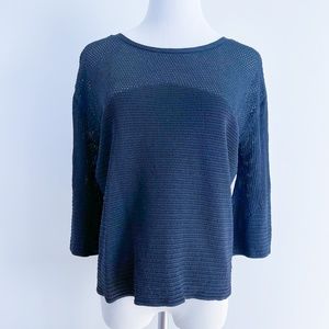 PENNYBLACK | Black 3/4 Knit Top Wide Crop Office Semi-sheer Gold buttons